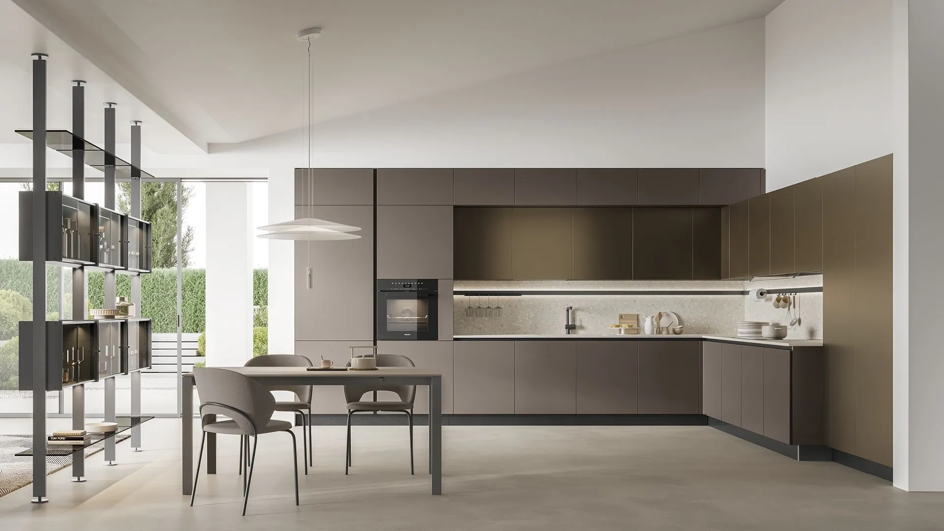 Matt Terra glass, matt Copper Brown Pet, Retrostone Neolith worktop