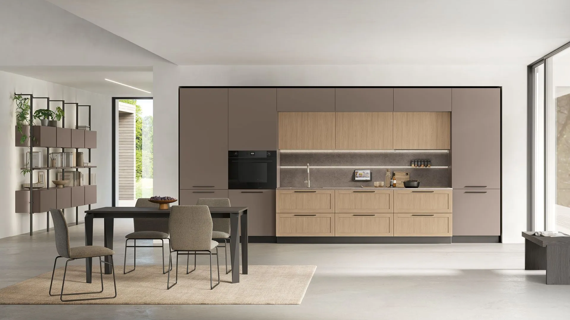Thermo-structured Rovere Sole, matt Caffè Pet, Wulong Neolith worktop.