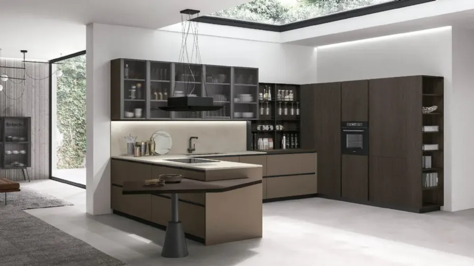 Matt Caffè Pet bases, Conero Oak columns, Neolith® Pietra di Luna Silk top.